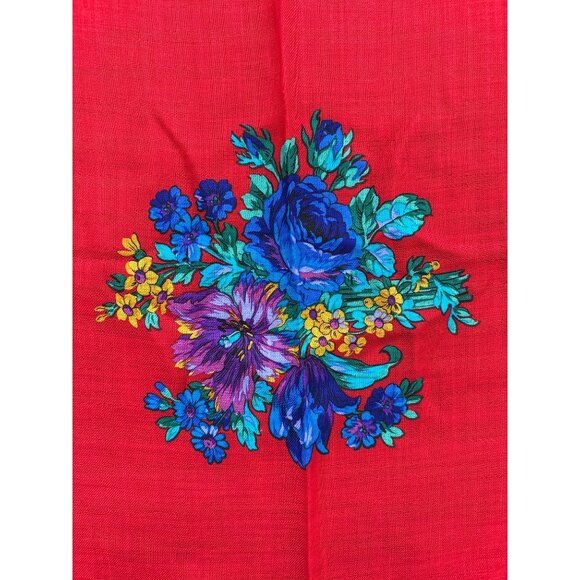 Liz Claiborne Vintage Wool Floral Square Scarf Red & Purple 32.5\